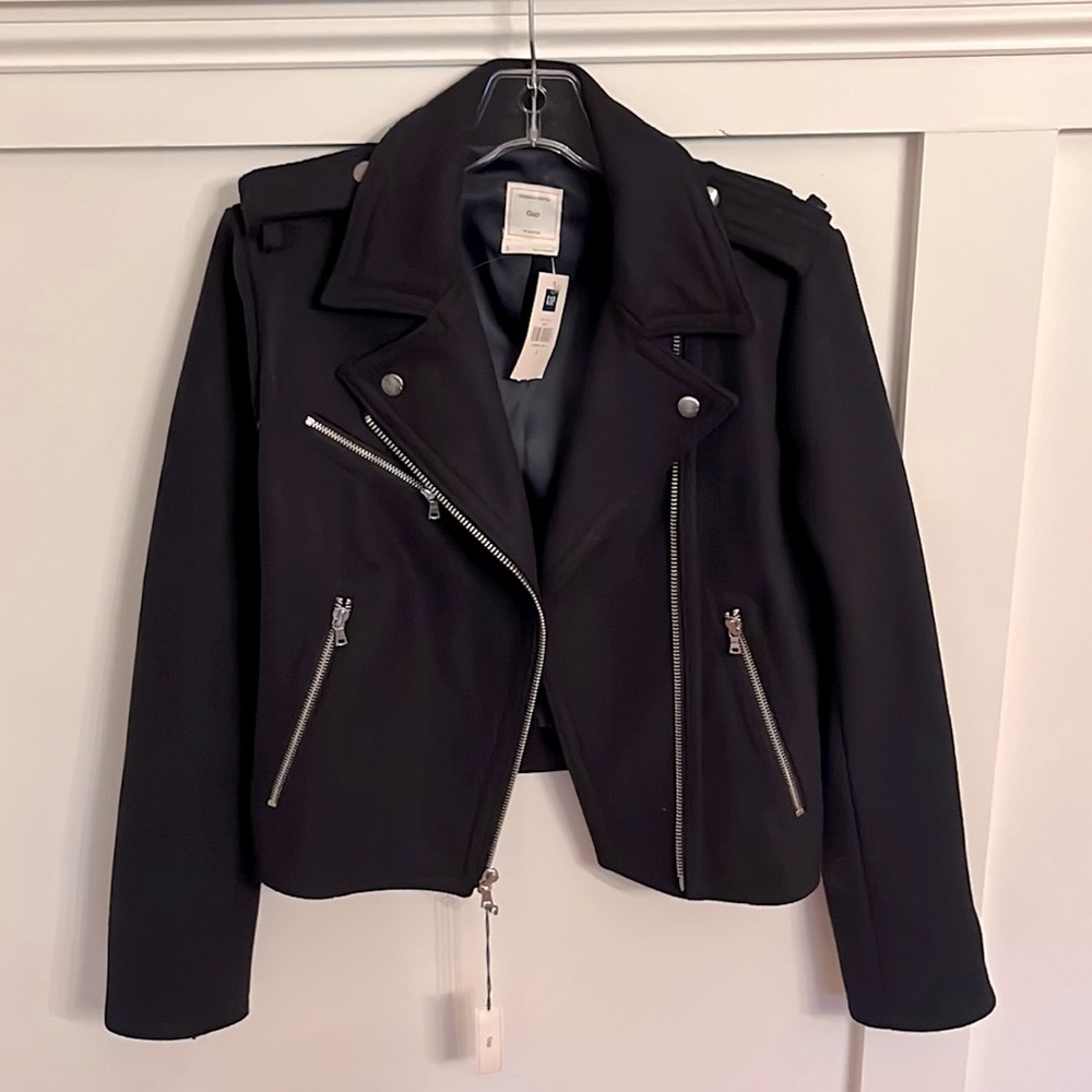 Gap Wool Motorcycle Jacket Waist Length Dark Blue NWT Size S